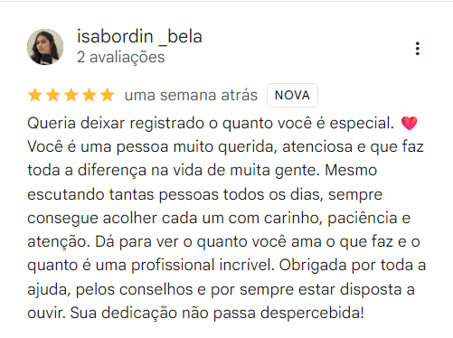 Avaliação de isabordin_bela no Google