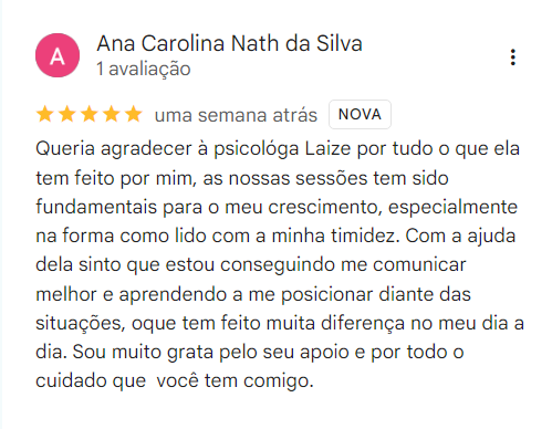 Avaliação de Ana Carolina Nath da Silva no Google