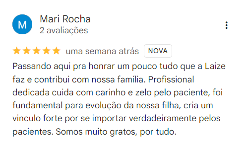 Avaliação de Mari Rocha no Google