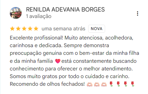 Avaliação de Renilda Adevania Borges no Google