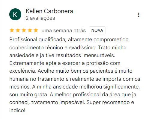 Avaliação de Kellen Carbonera no Google